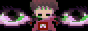 an image of madotsuki from yume nikki, an 8bit girl with brown braids and a pink shirt with a black and white checkered pattern in the center, standing in front of two large eyes. there is a glitching effect over it
